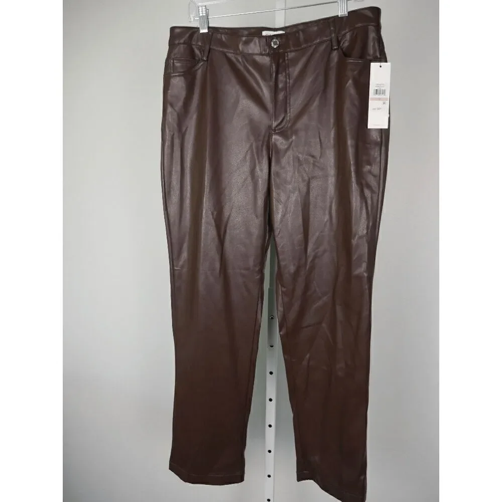 Calvin Klein Women's Faux Leather Straight Leg Pants 12